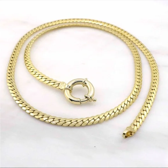 16 Inch Sailor Lock Herringbone Chain Necklace14k Gold Thick Flat Snake Chain